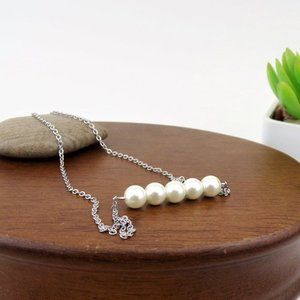 Faux Pearl Beaded Necklace-Silver Tone